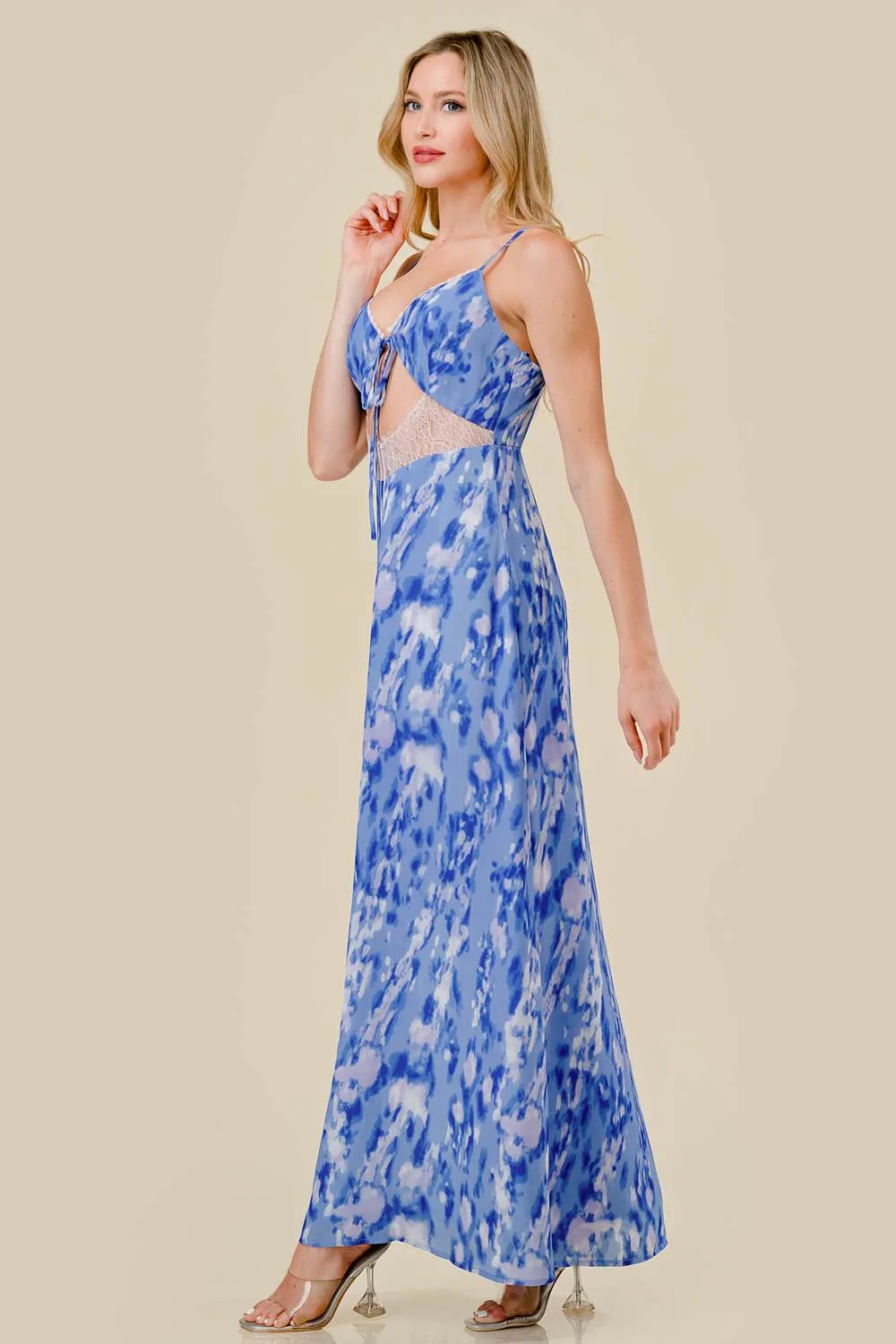LACE TRIM CONTRAST SATIN PRINT RELAX MAXI DRESS sold by privy product image thumbnail 2