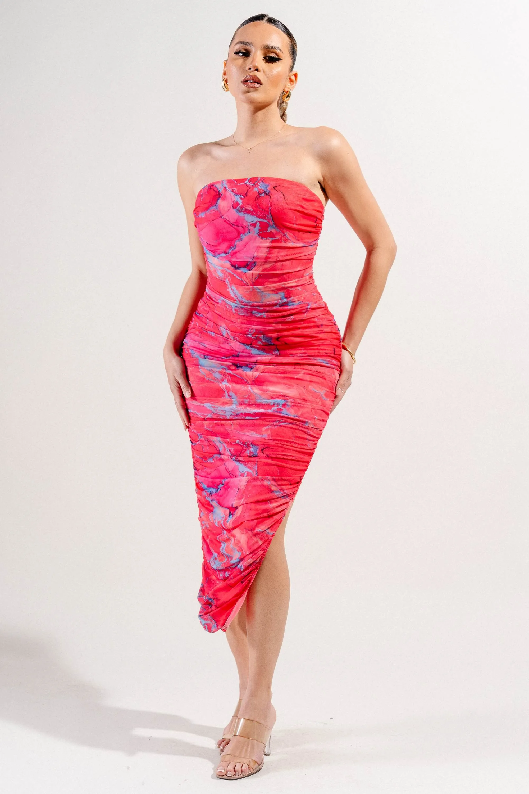 MESH PRINT MAXI TUBE DRESS sold by privy