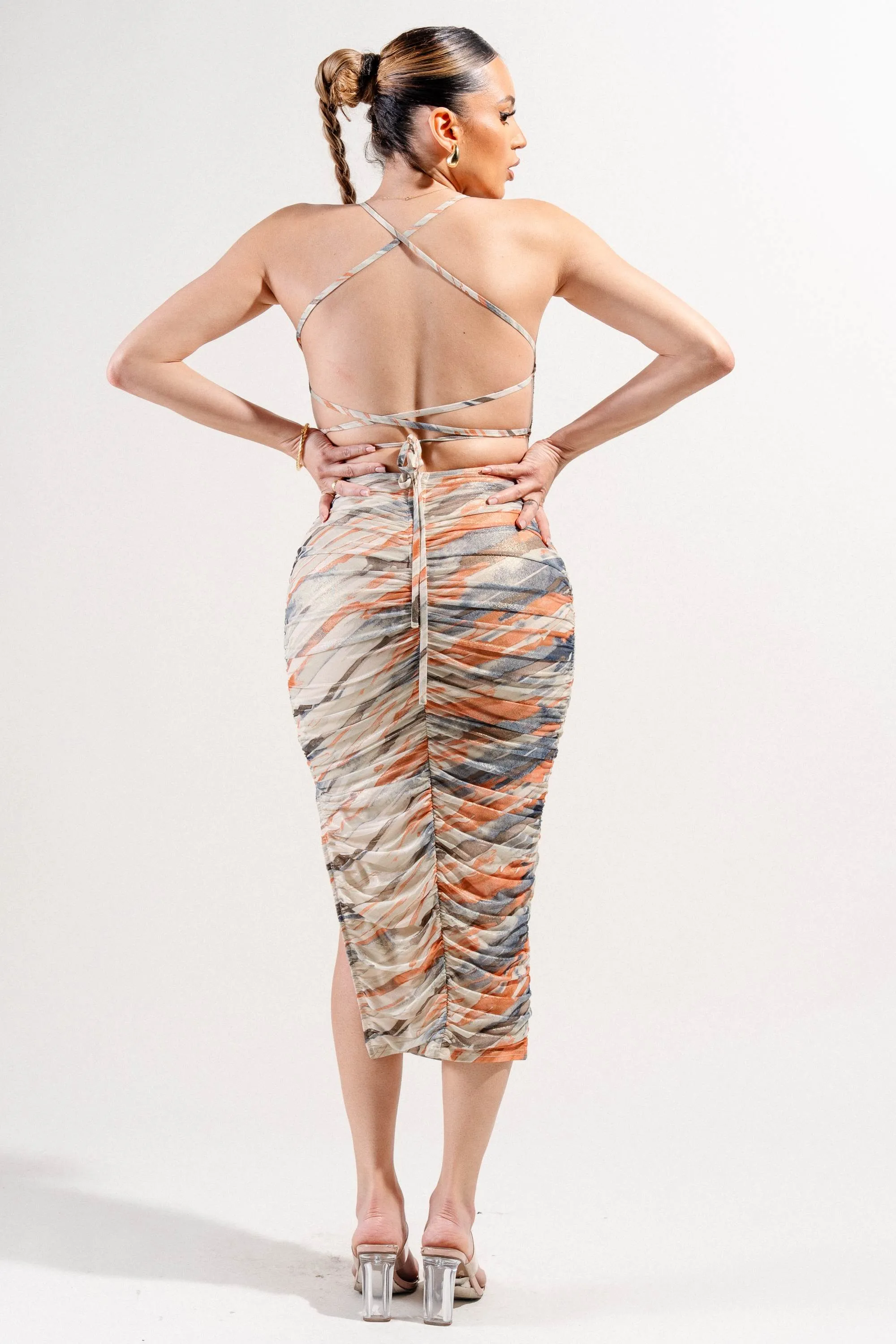 GOLD FOIL MESH PRINT MIDI DRESS sold by privy product image thumbnail 4