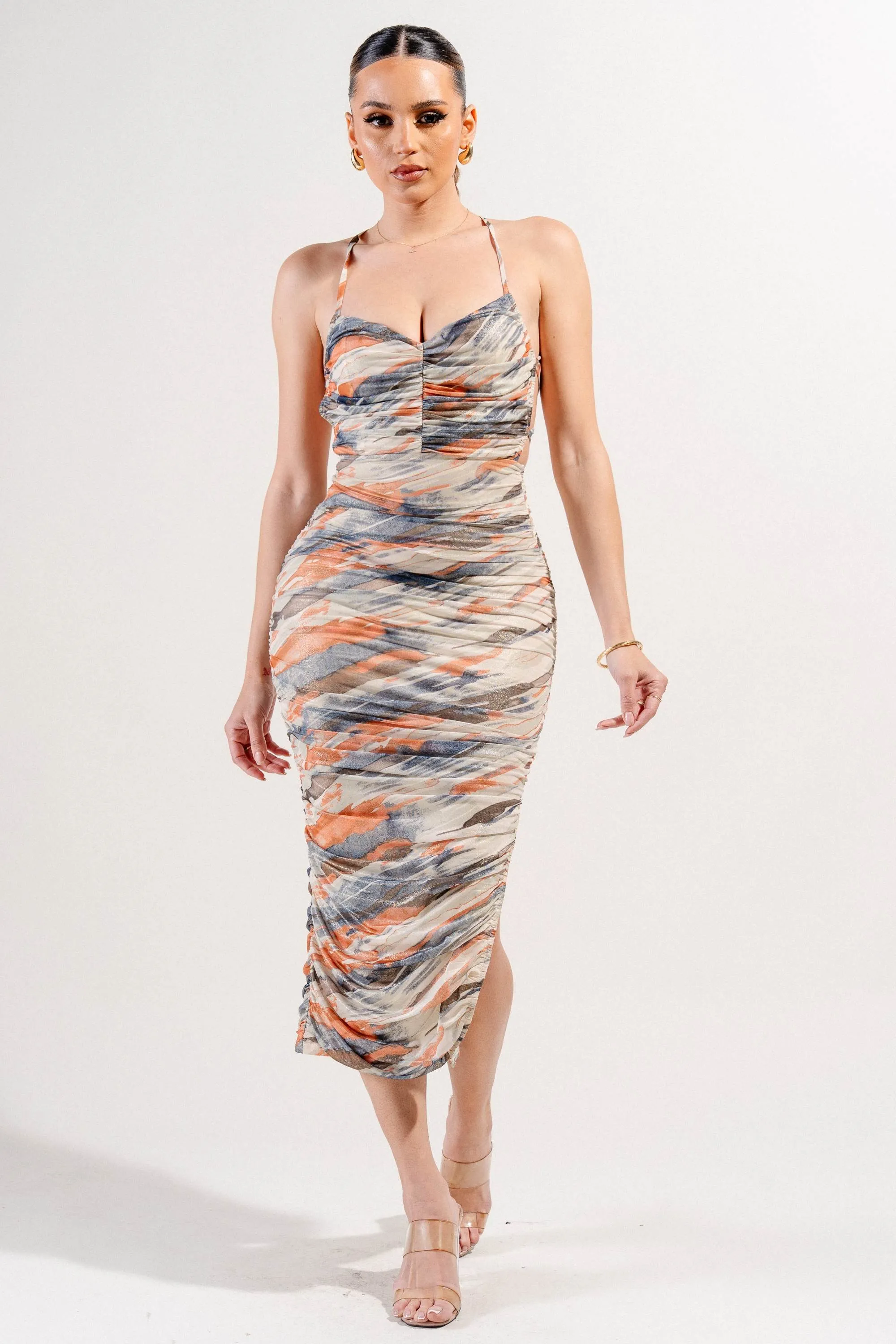 GOLD FOIL MESH PRINT MIDI DRESS sold by privy product image thumbnail 2