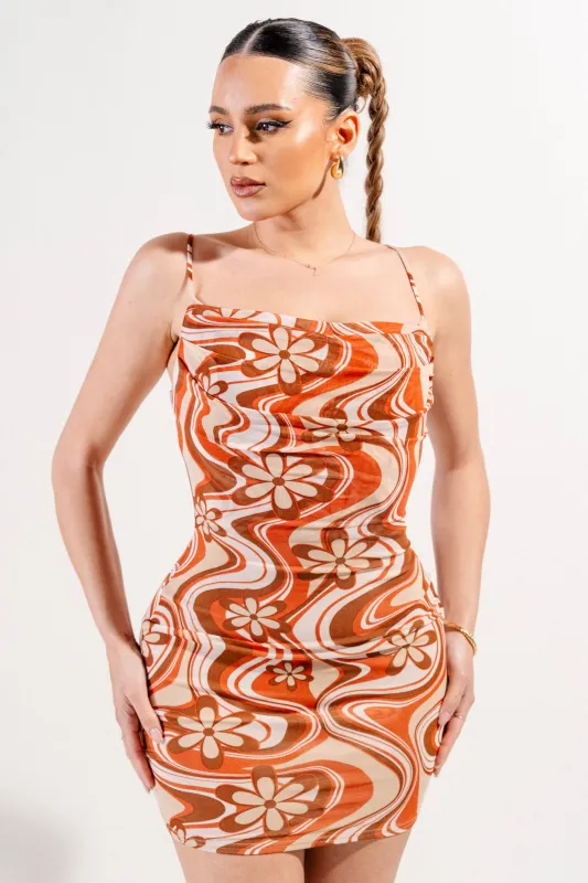 MESH PRINT MINI DRESS sold by privy