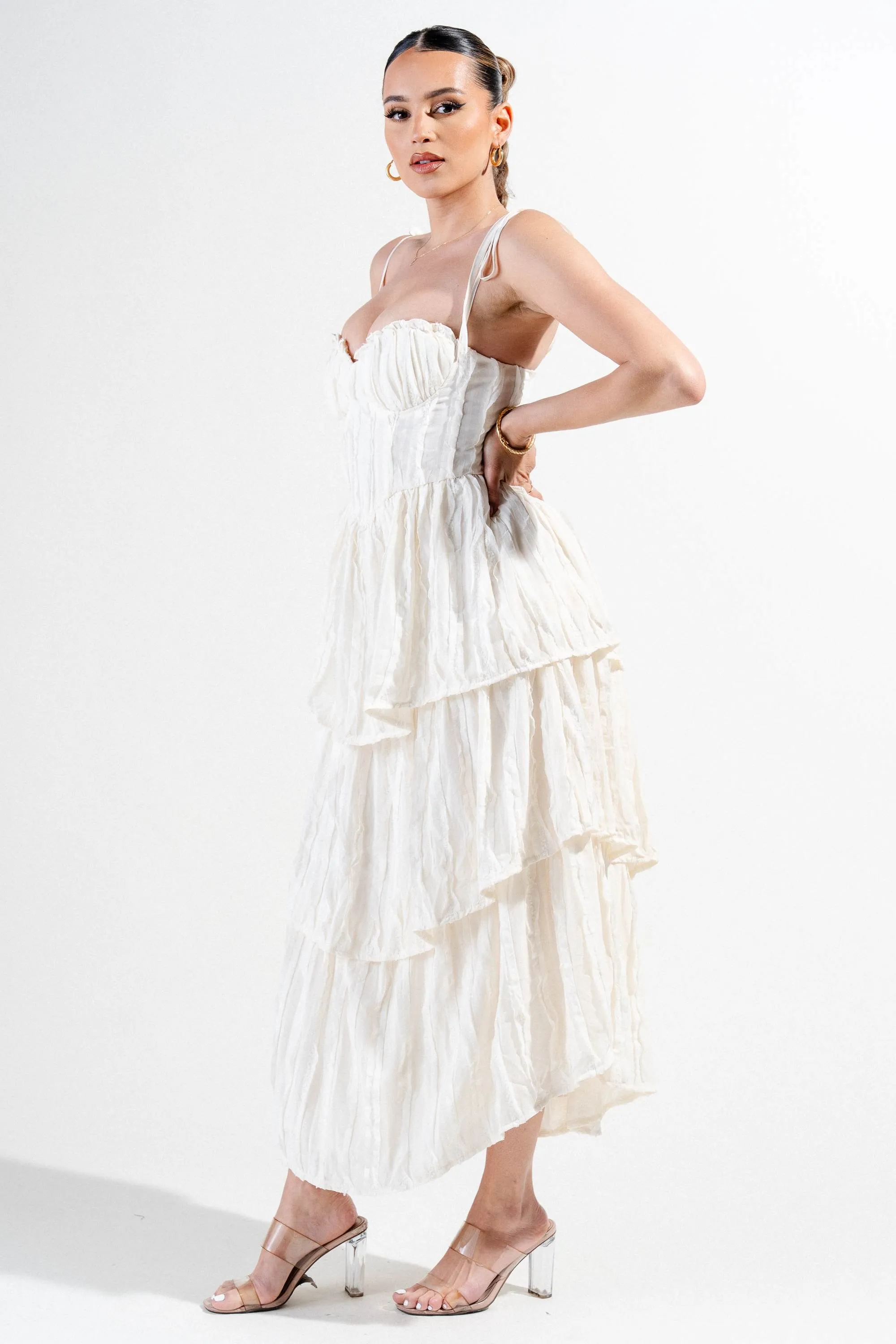 AD3929S / RUFFLE PATTERNED CHIFFON JACQUARD TIRE DRESS sold by privy product image thumbnail 2