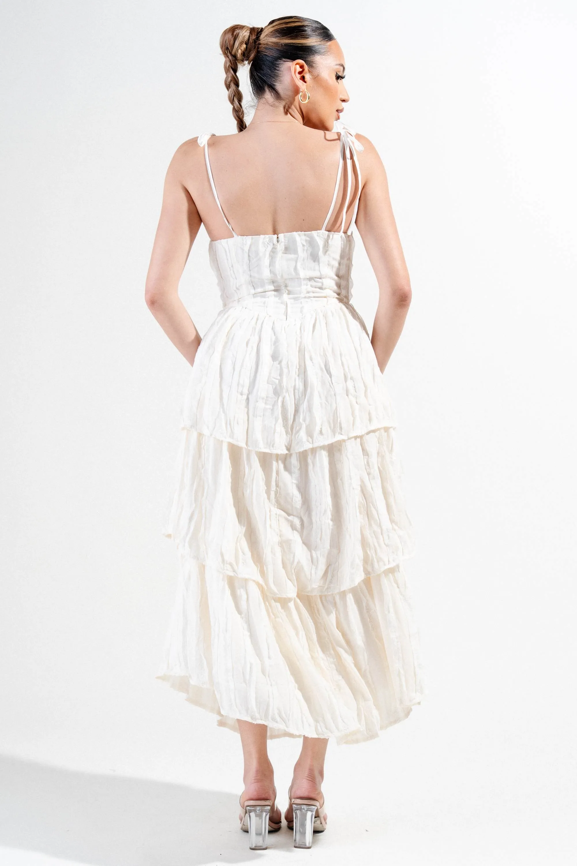 AD3929S / RUFFLE PATTERNED CHIFFON JACQUARD TIRE DRESS sold by privy product image thumbnail 3