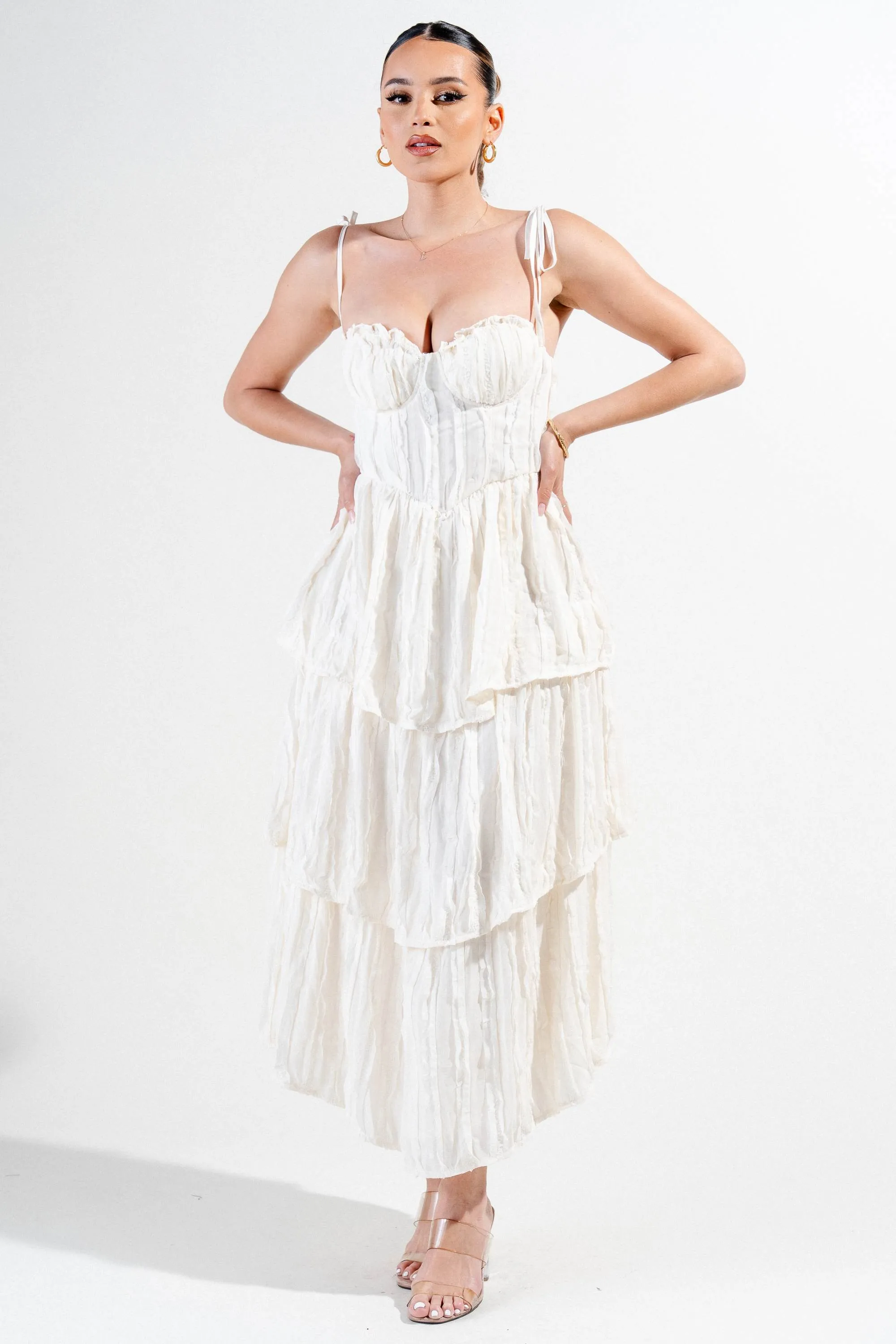 AD3929S / RUFFLE PATTERNED CHIFFON JACQUARD TIRE DRESS sold by privy product image thumbnail 4