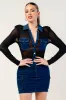 WASHED STRETCH DENIM LONG SLEEVE MINI DRESS sold by privy