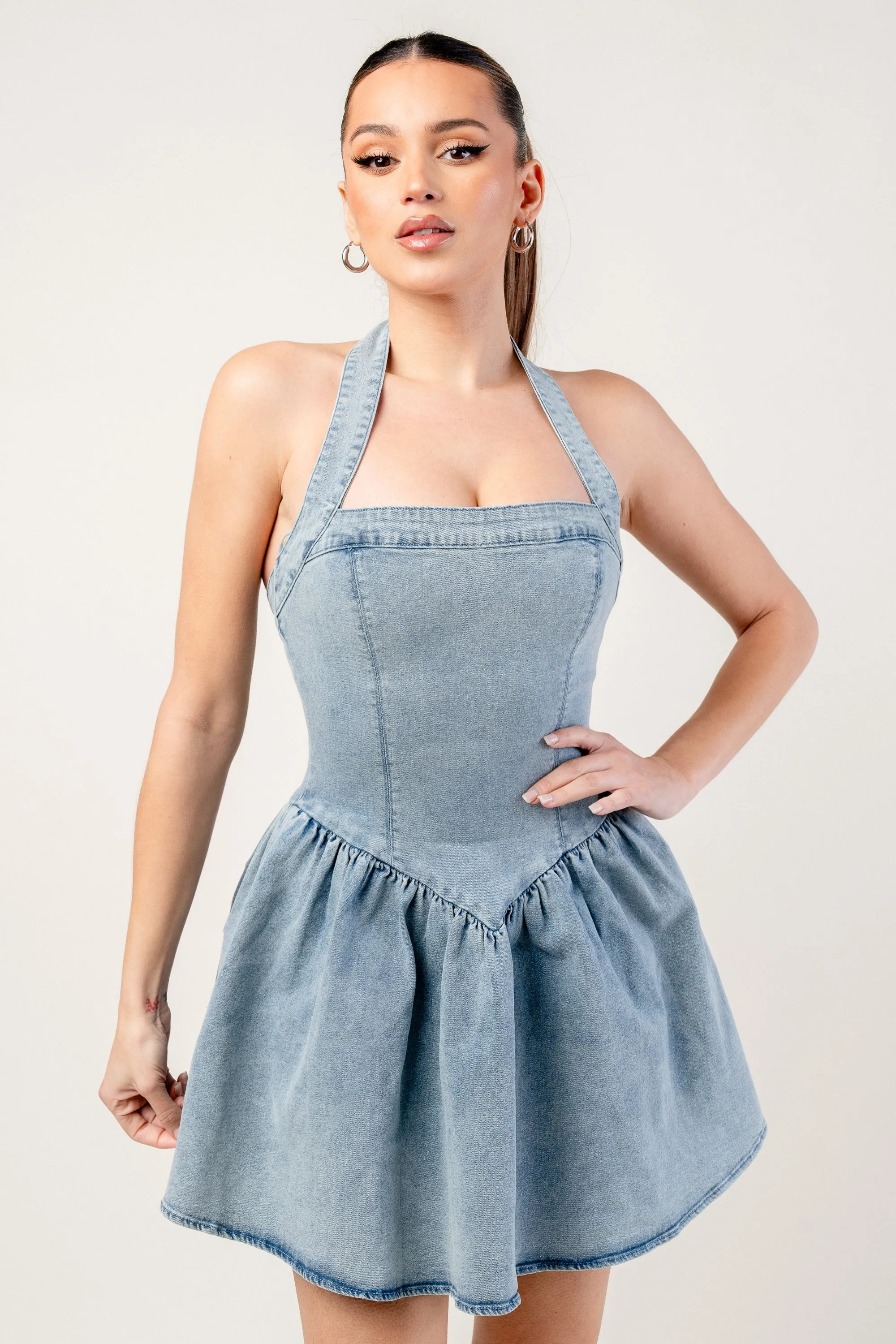 PD77650EST / WASHED STRETCH DENIM MINI DRESS sold by privy product image thumbnail 2