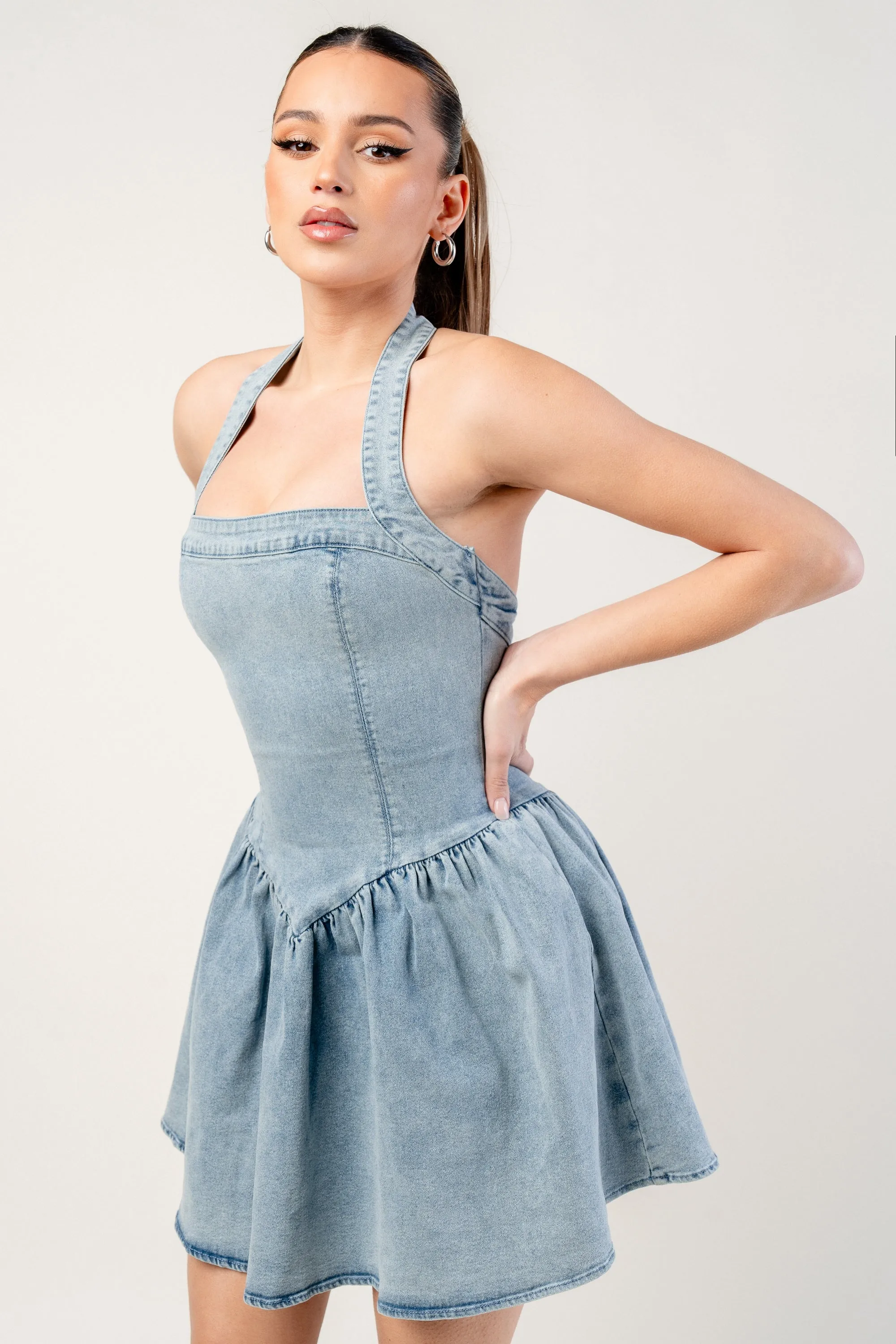 PD77650EST / WASHED STRETCH DENIM MINI DRESS sold by privy product image thumbnail 3