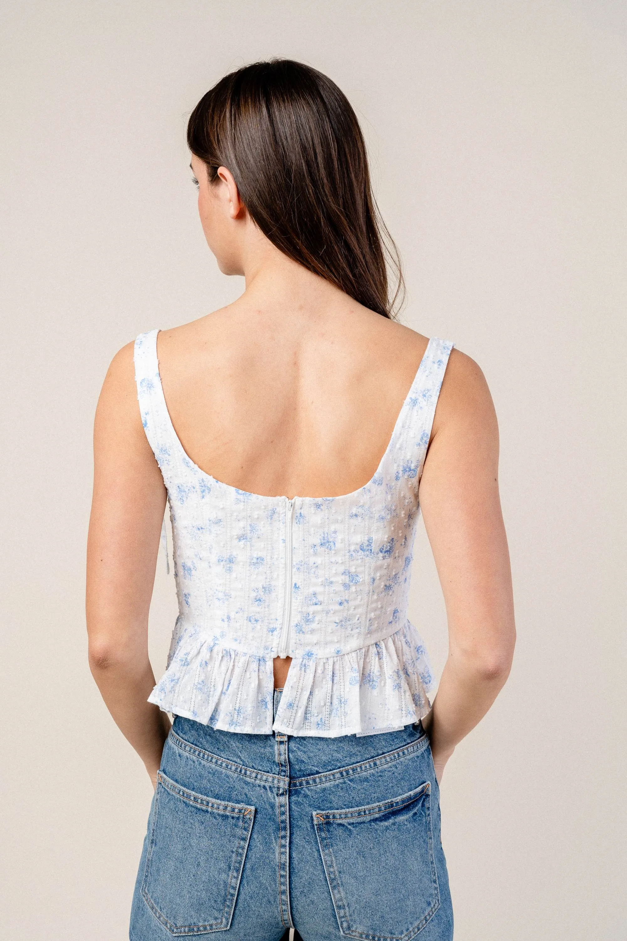 FLORAL SWISS DOT BOW TIES STRAPS RUFFLED CROP TOP sold by privy product image thumbnail 3