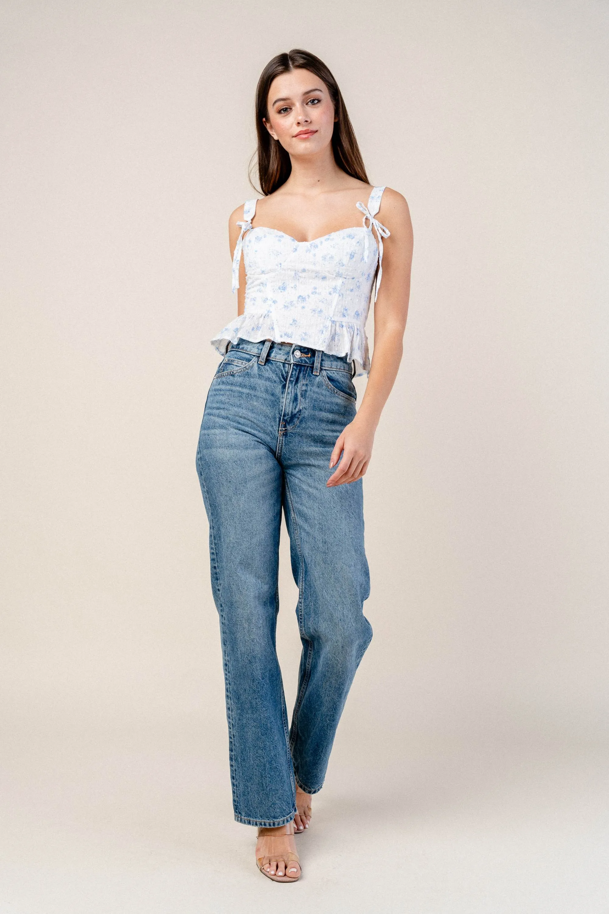 FLORAL SWISS DOT BOW TIES STRAPS RUFFLED CROP TOP sold by privy product image thumbnail 4