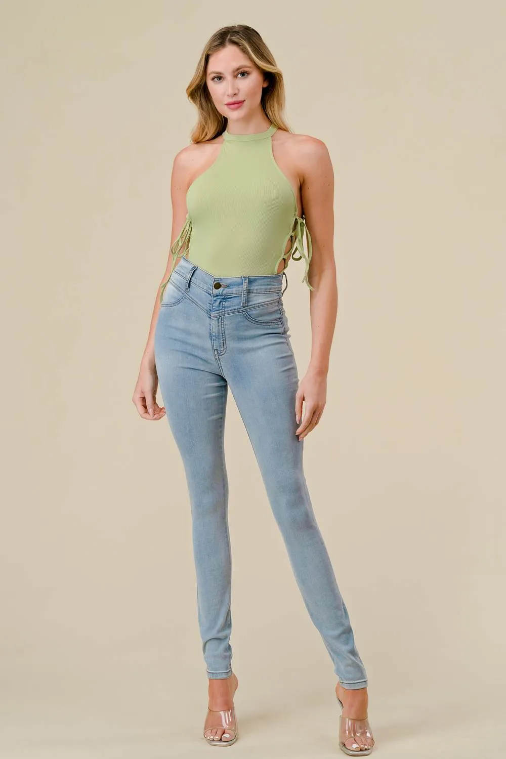 RIB KNIT RACER DRAWSTRING SIDE LACE UP BODYSUIT sold by privy product image thumbnail 5