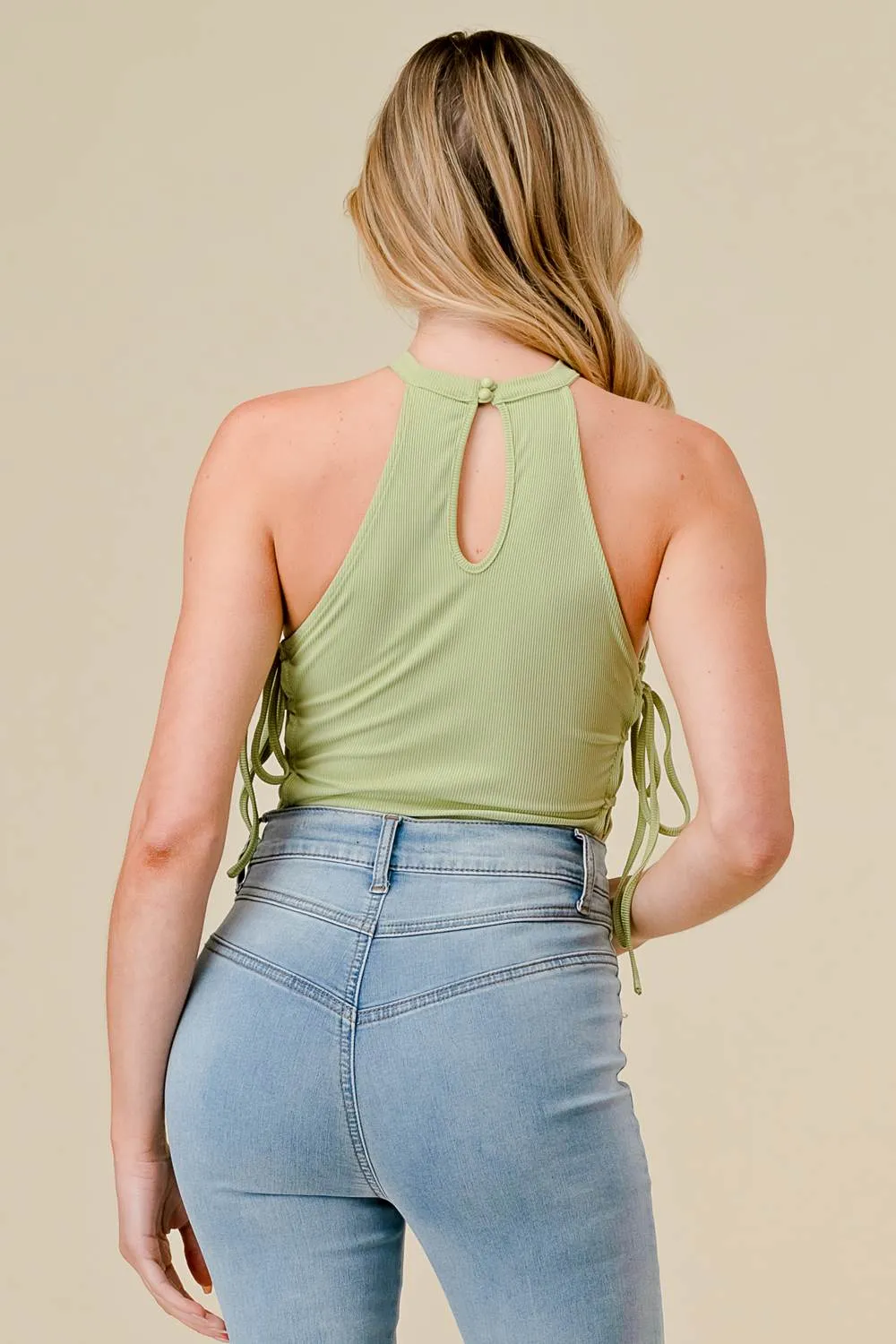 RIB KNIT RACER DRAWSTRING SIDE LACE UP BODYSUIT sold by privy product image thumbnail 3