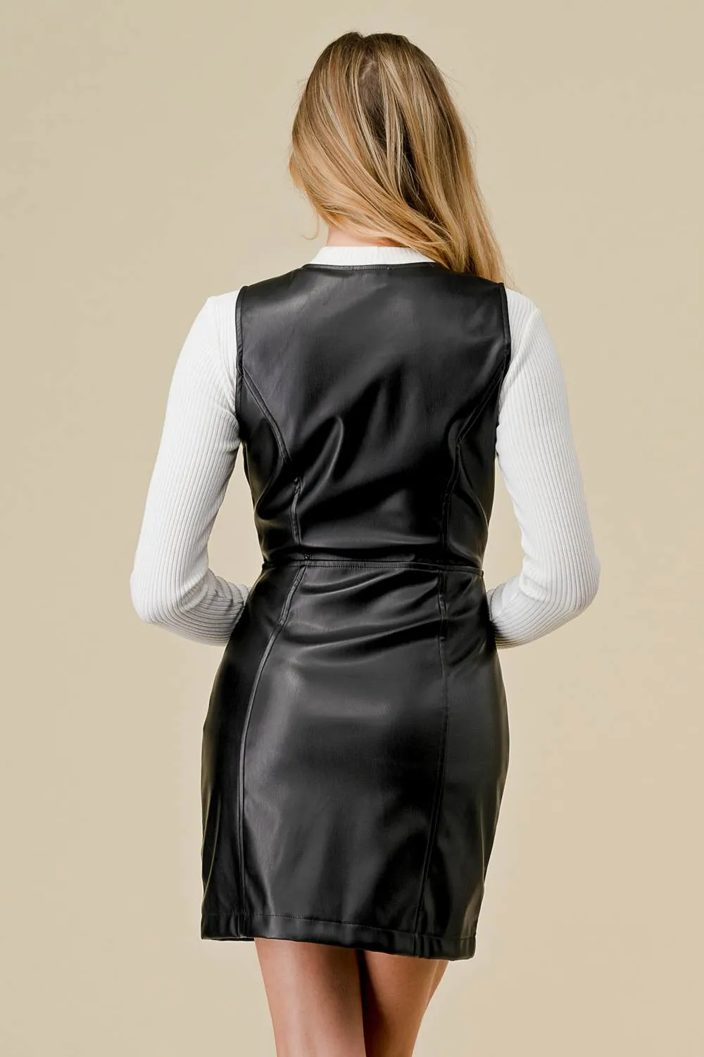 FAUX LEATHER DEEP CUT LEEVELESS MINI DRESS sold by privy product image thumbnail 3