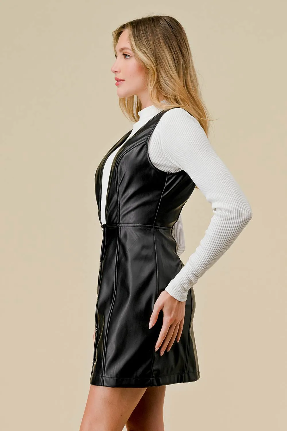 FAUX LEATHER DEEP CUT LEEVELESS MINI DRESS sold by privy product image thumbnail 2