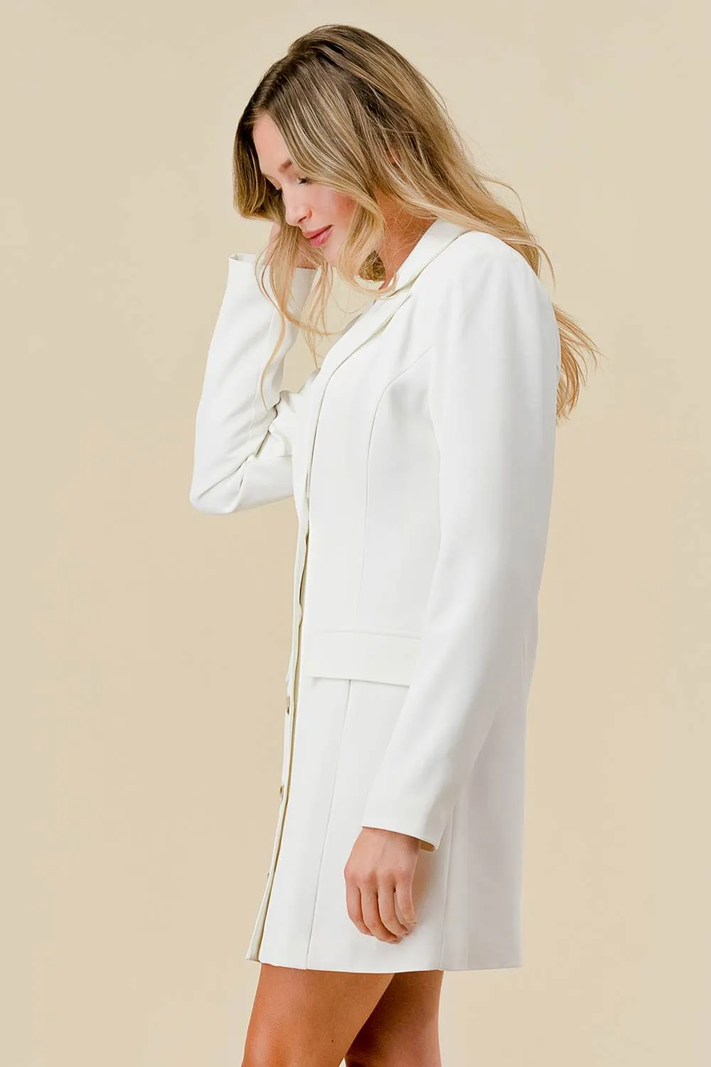 BD10764B / LUXE BUTTON DOWN COLLARED V-NECK BLAZER MINI DRESS sold by privy product image thumbnail 2