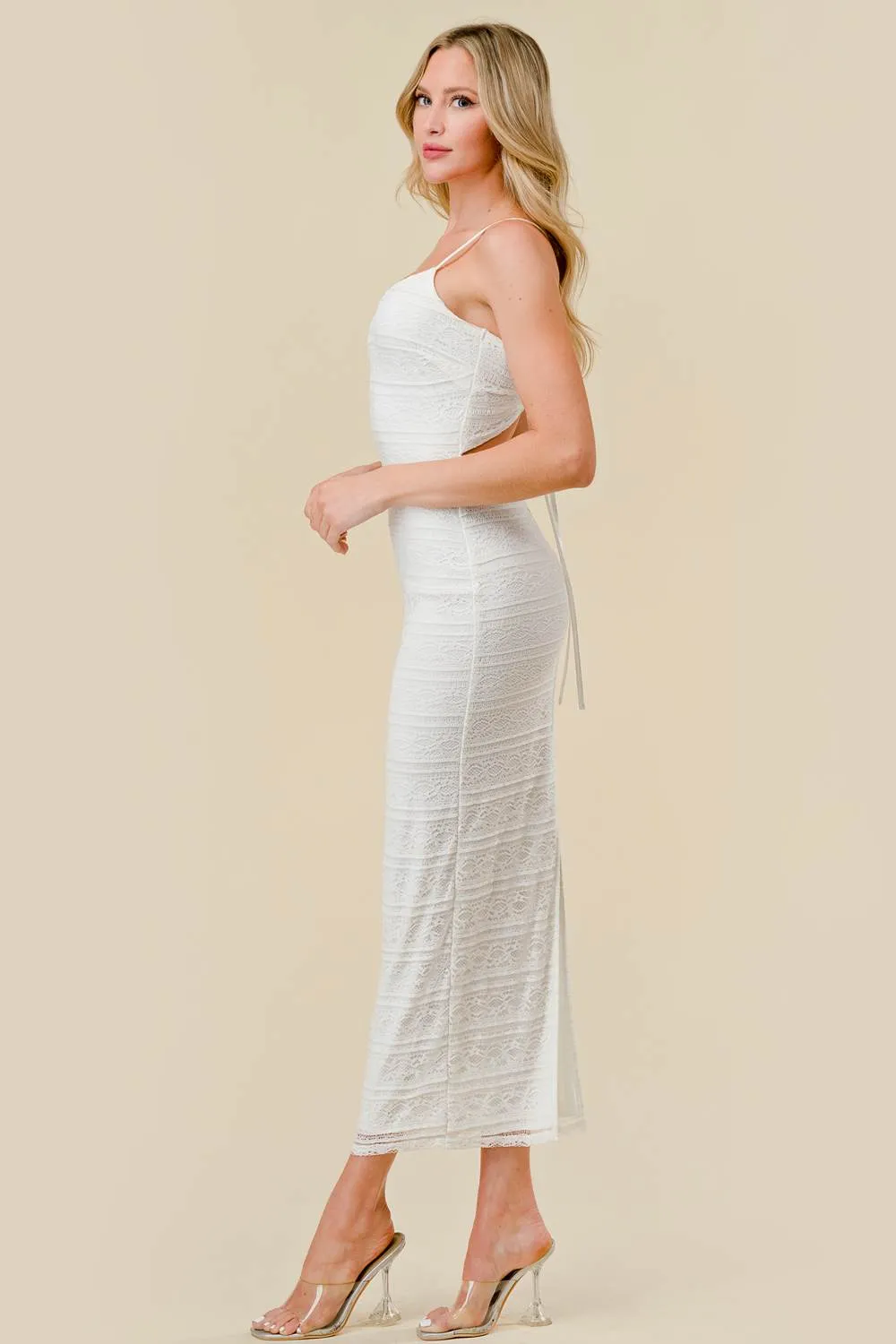 STRETCH TEXTURE DRAWSTRING LACE BACK MIDI DRESS sold by privy product image thumbnail 3