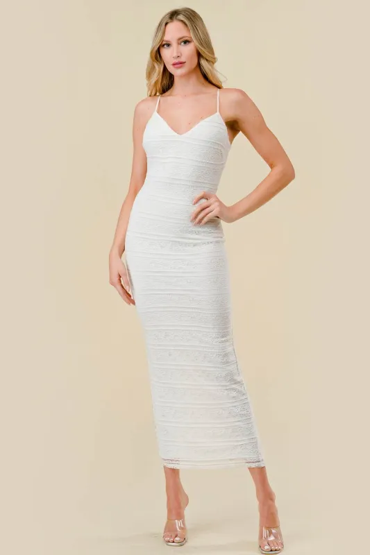 STRETCH TEXTURE DRAWSTRING LACE BACK MIDI DRESS sold by privy