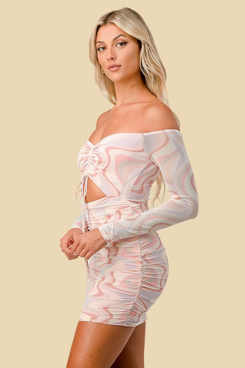 MARBLE MESH KEYHOLE RUCHED BODYCON MINI DRESS sold by privy product image thumbnail 2