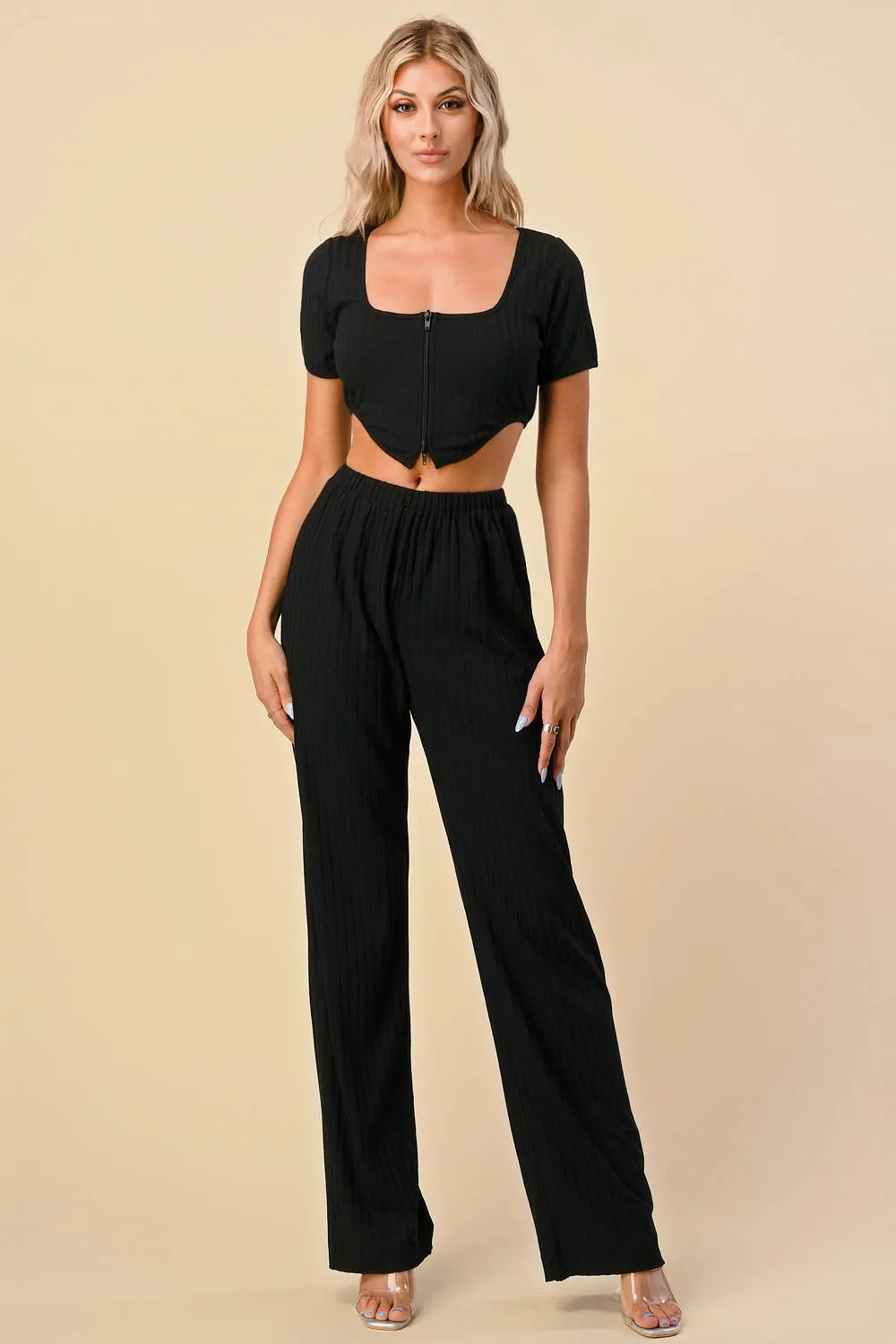 BS1018E / CHIC N COMFY ZIPPER RIBBED TOP AND PANTS SET sold by privy product image thumbnail 4