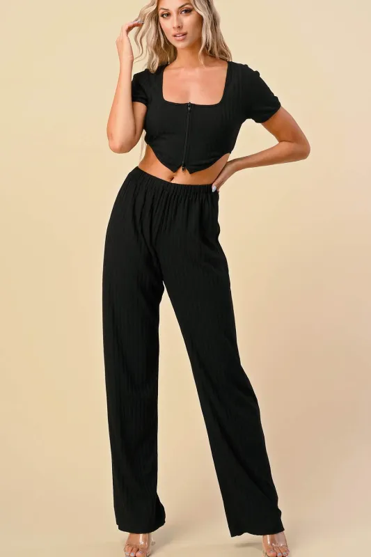BS1018E / CHIC N COMFY ZIPPER RIBBED TOP AND PANTS SET sold by privy