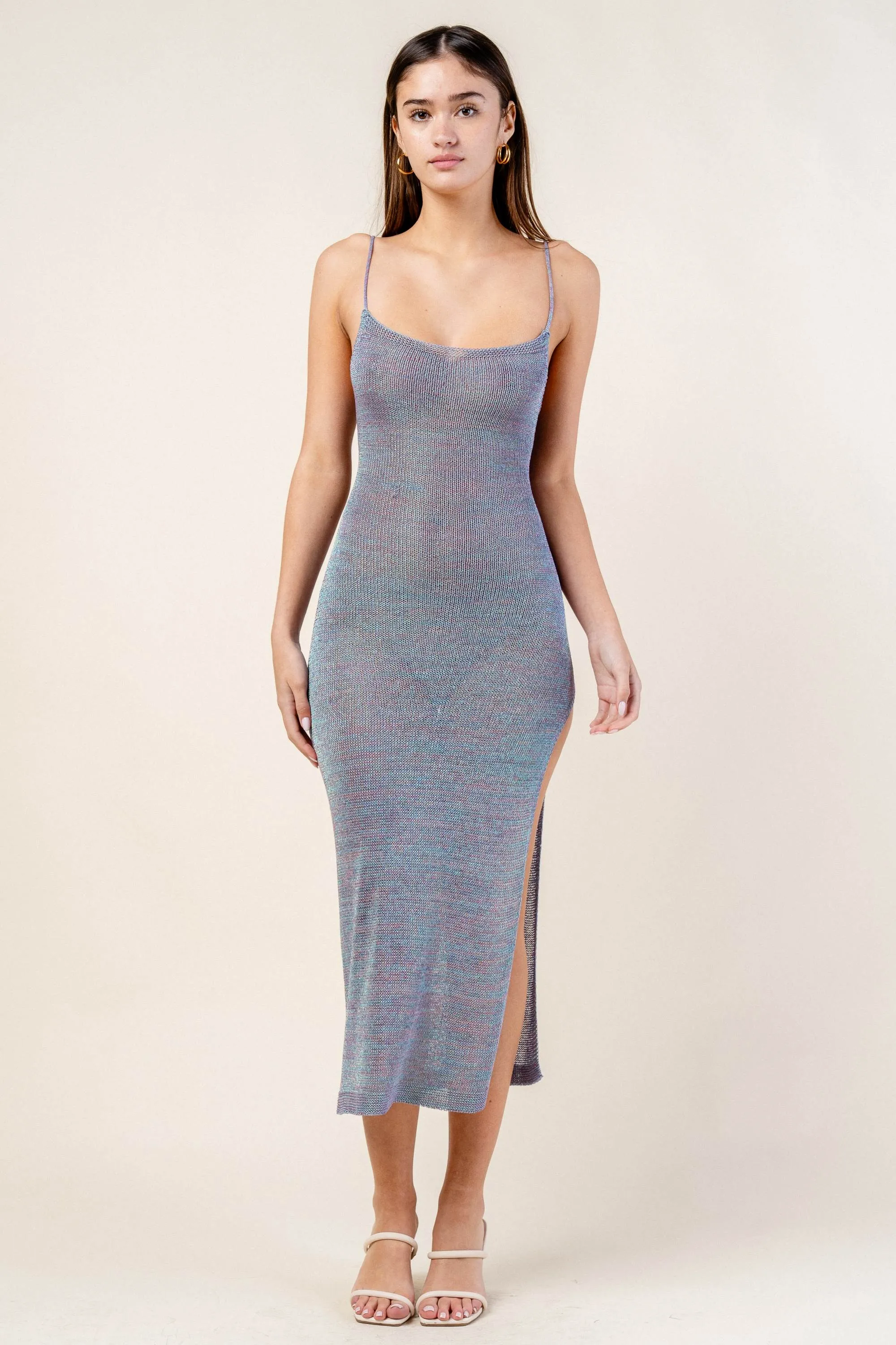 METALIC SWEATER SEE-THRU SLITTED MAXI DRESS sold by privy product image thumbnail 5