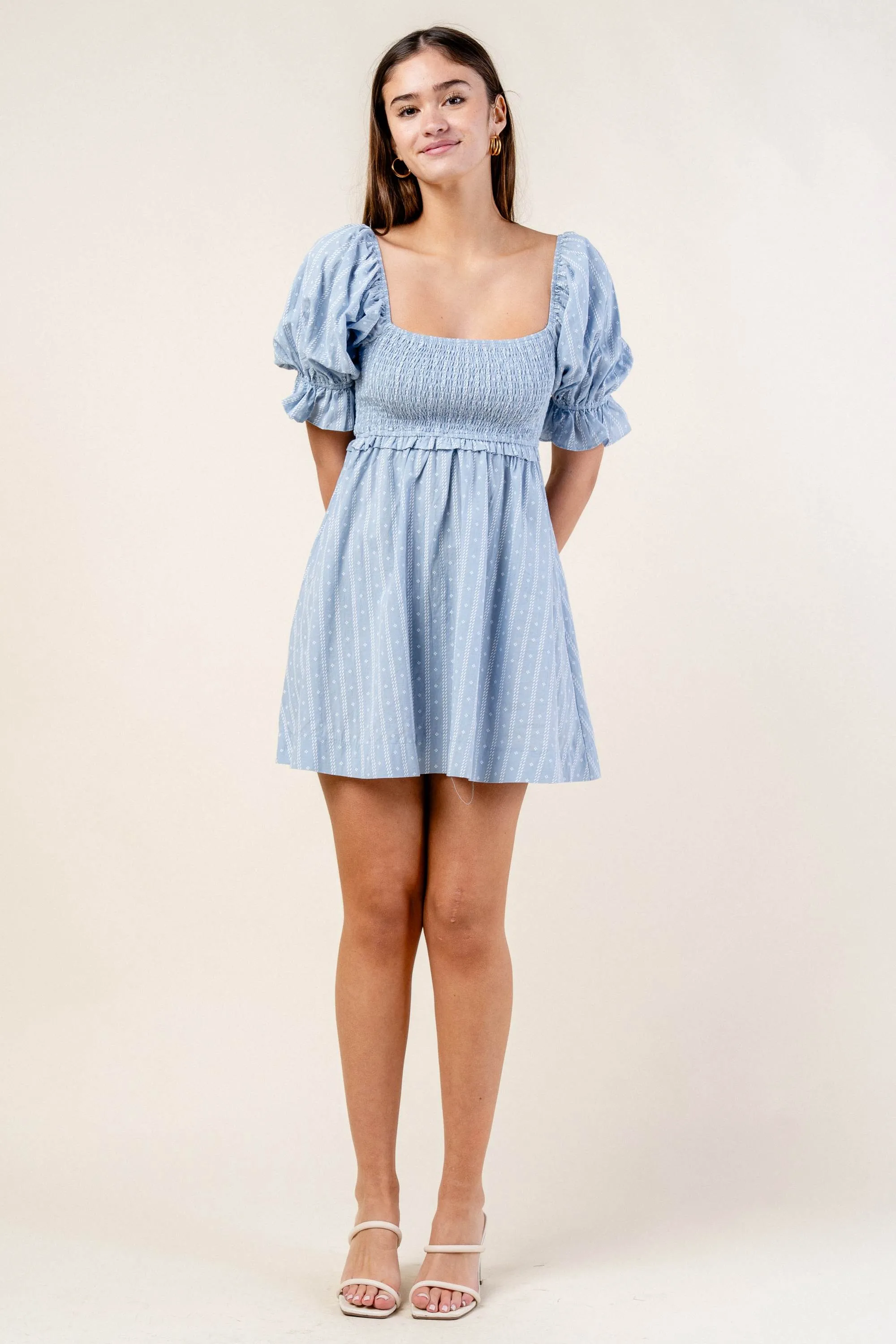 BD10498K / EYELET PRINT SMOCKED RUFFLED LINEN MINI DRESS sold by privy product image thumbnail 5