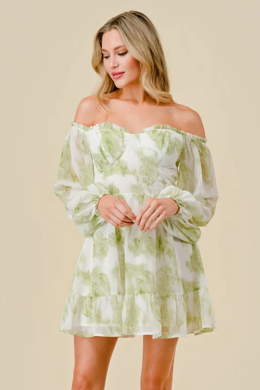 BD12189E / ROMANTIC FLORAL PRINT CHIFFON RUFFLED MINI DRESS sold by privy
