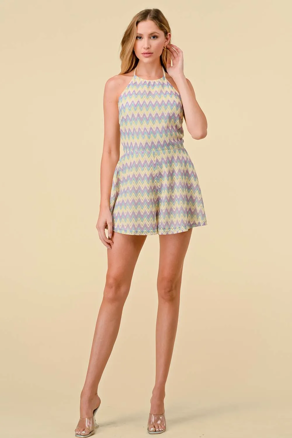 BJ7150C / ZIGZAG MULTI CHEVRON CROCHET BACK TIE ROMPER sold by privy product image thumbnail 5