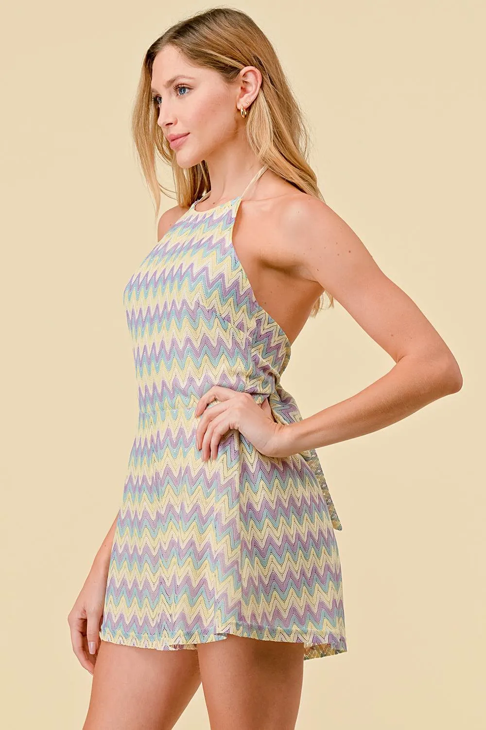 BJ7150C / ZIGZAG MULTI CHEVRON CROCHET BACK TIE ROMPER sold by privy product image thumbnail 3