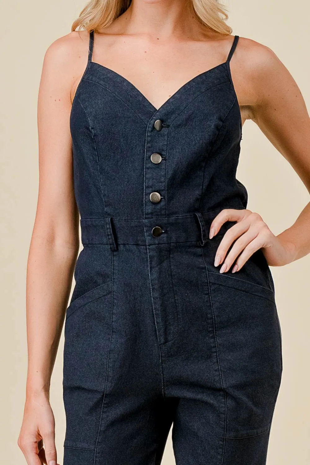 DENIM COLOR SPAN TWILL BUTTON DOWN JUMPSUIT sold by privy product image thumbnail 5