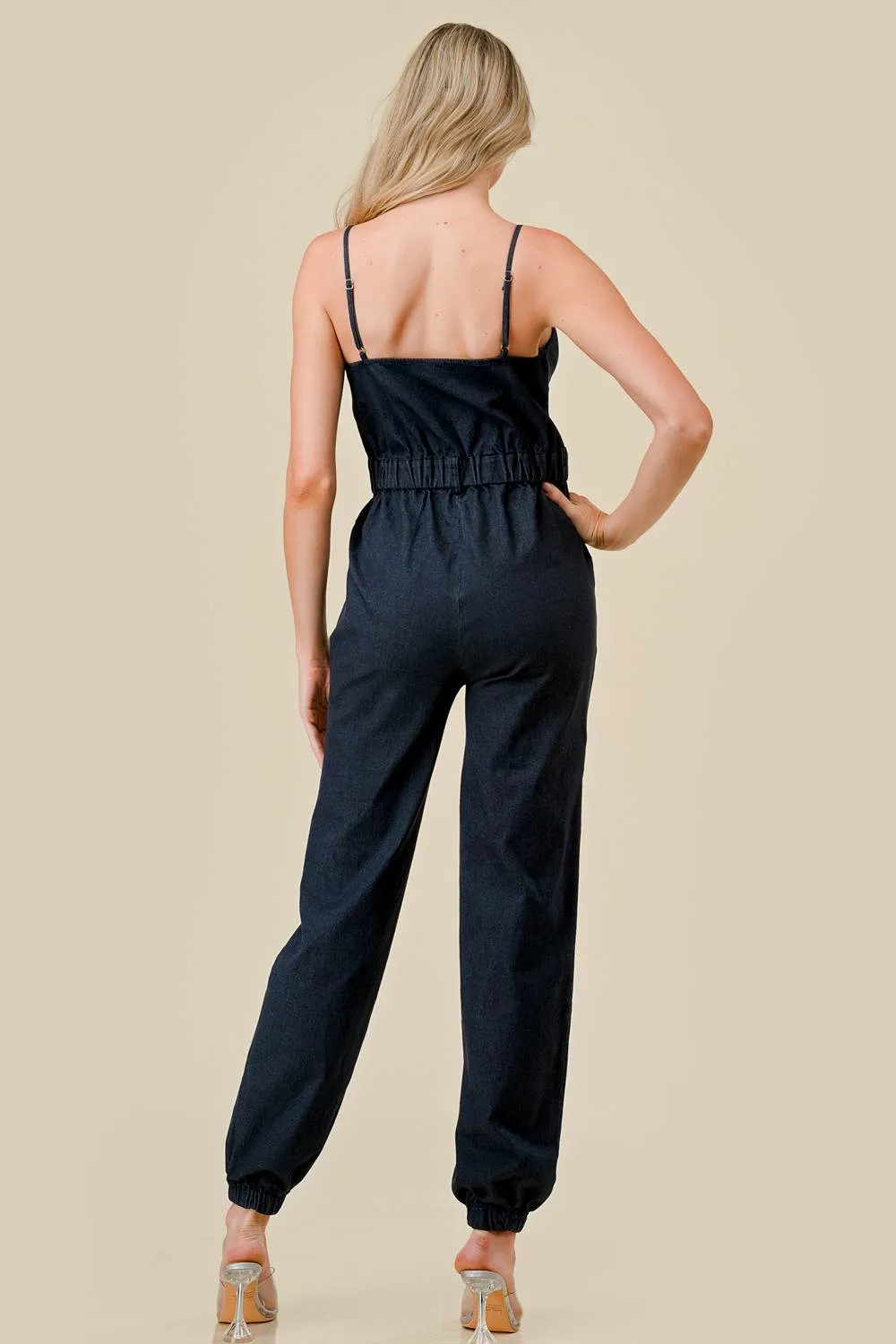 DENIM COLOR SPAN TWILL BUTTON DOWN JUMPSUIT sold by privy product image thumbnail 3