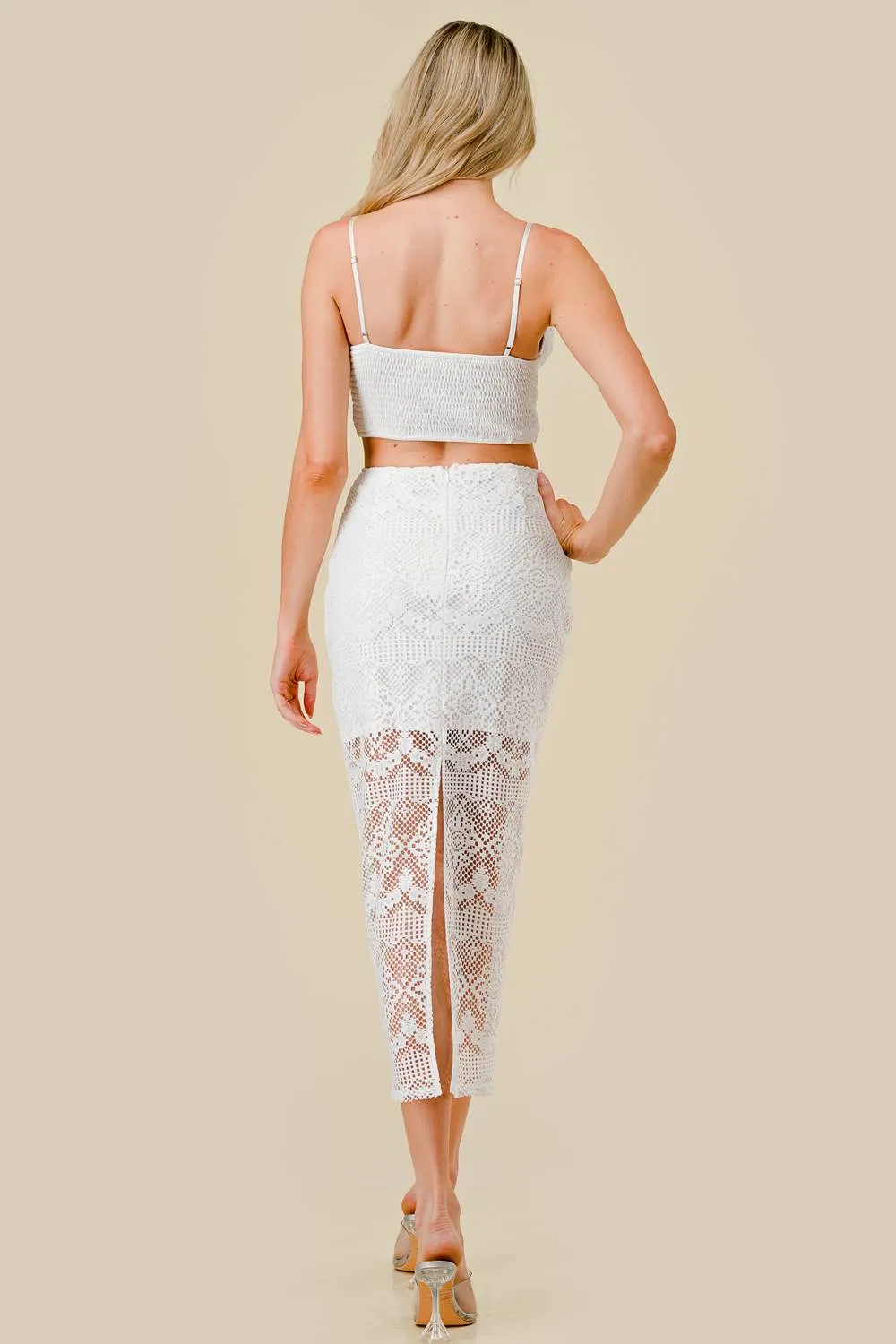 CROCHET LACE BUSTIER TOP & SEE-THRU MIDI SKIRT SET sold by privy product image thumbnail 4
