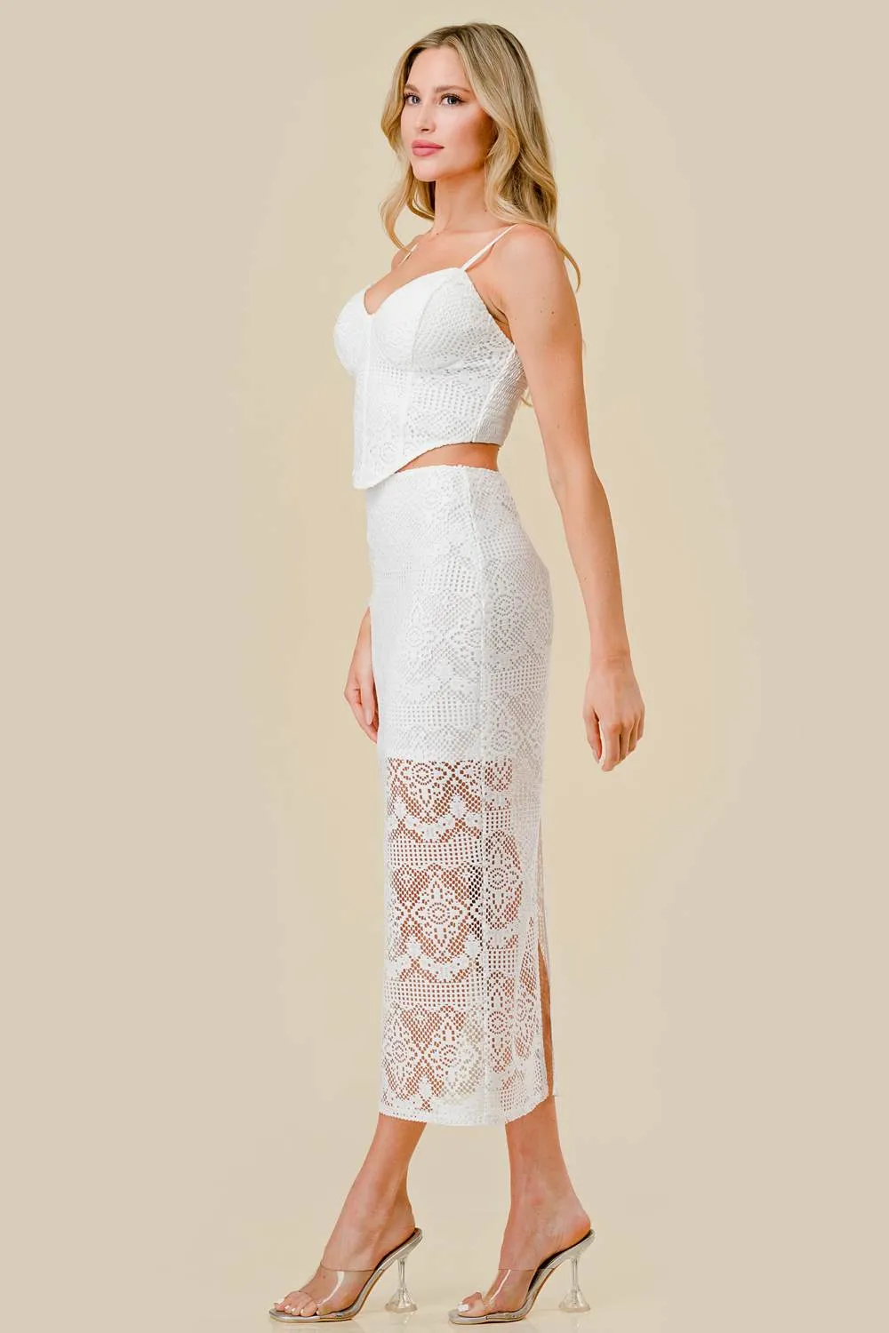 CROCHET LACE BUSTIER TOP & SEE-THRU MIDI SKIRT SET sold by privy product image thumbnail 3