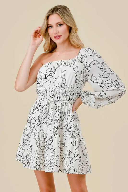BD12456S / FLORAL PRINT ONE SHOULDER PEASANT TIRED MINI DRESS sold by privy