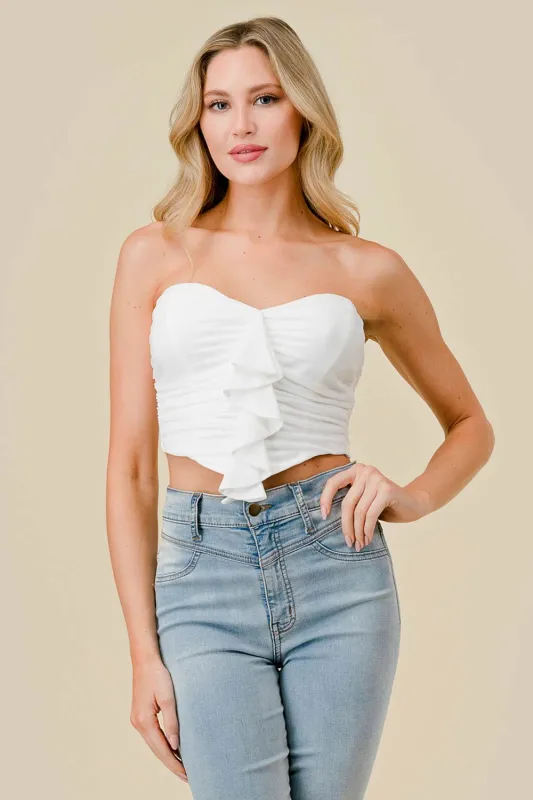 BT2720B / STRETCH MESH RUFFLED DRAPED BUSTIER TUBE CROP TOP sold by privy