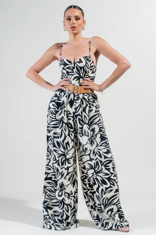 PJ11223B / THICK RAYON LINEN BLEND SMOCKED TUBE TOP & PLEATED WIDE LEG PANTS JUMPSUITS sold by privy