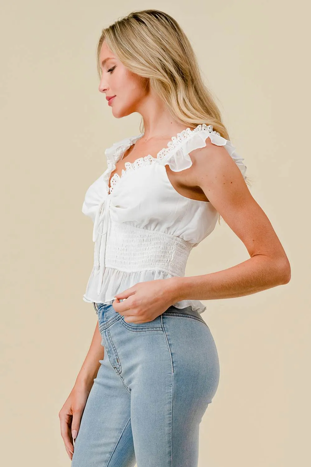 BT2727N / SOFT YORYU CHIFFON SMOCKED WASIT RUFFLED TOP sold by privy product image thumbnail 2