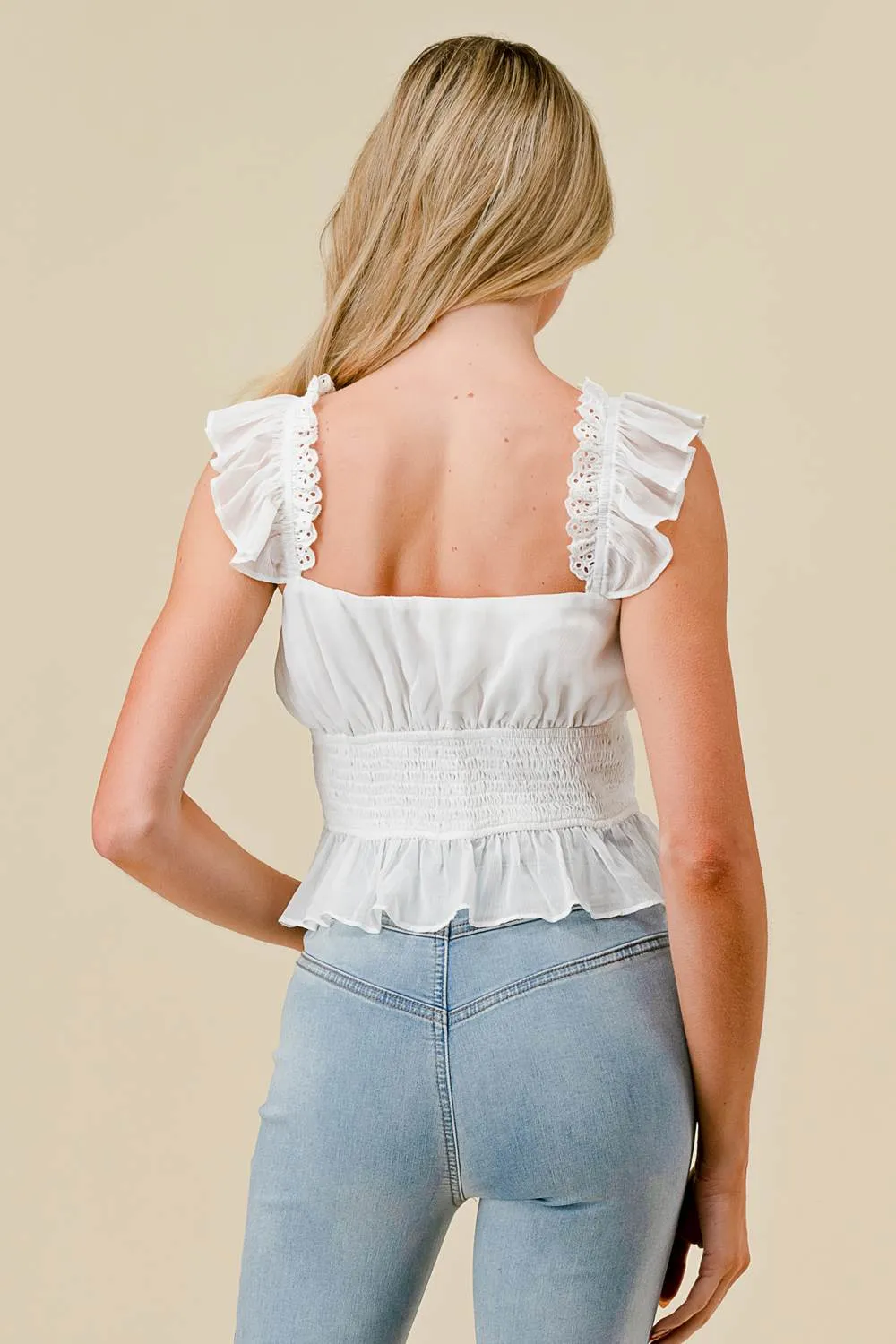 BT2727N / SOFT YORYU CHIFFON SMOCKED WASIT RUFFLED TOP sold by privy product image thumbnail 3