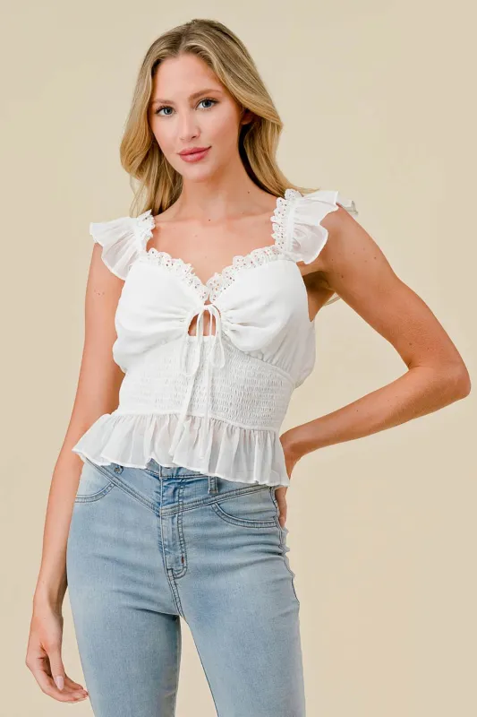 BT2727N / SOFT YORYU CHIFFON SMOCKED WASIT RUFFLED TOP sold by privy