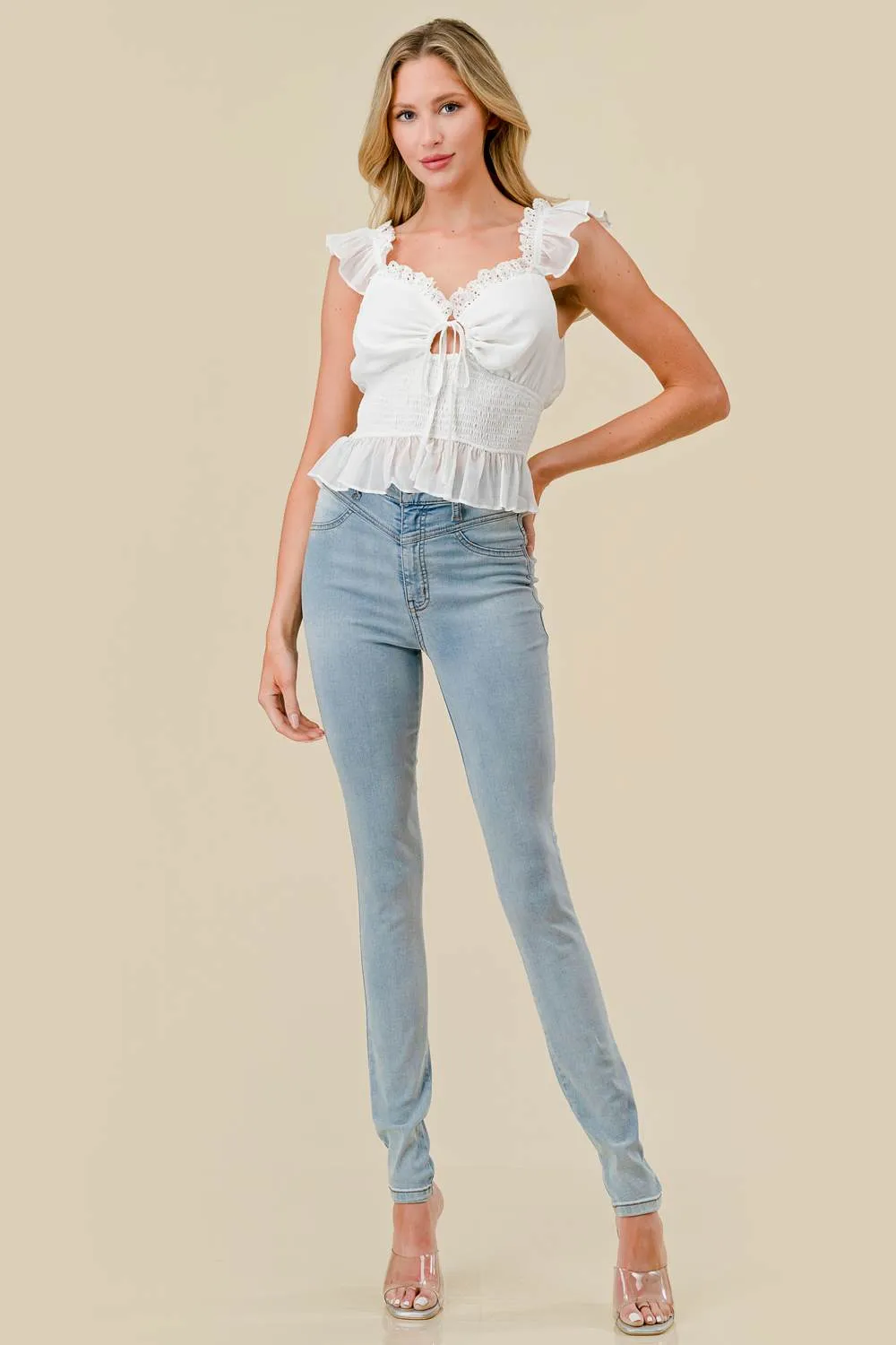 BT2727N / SOFT YORYU CHIFFON SMOCKED WASIT RUFFLED TOP sold by privy product image thumbnail 4