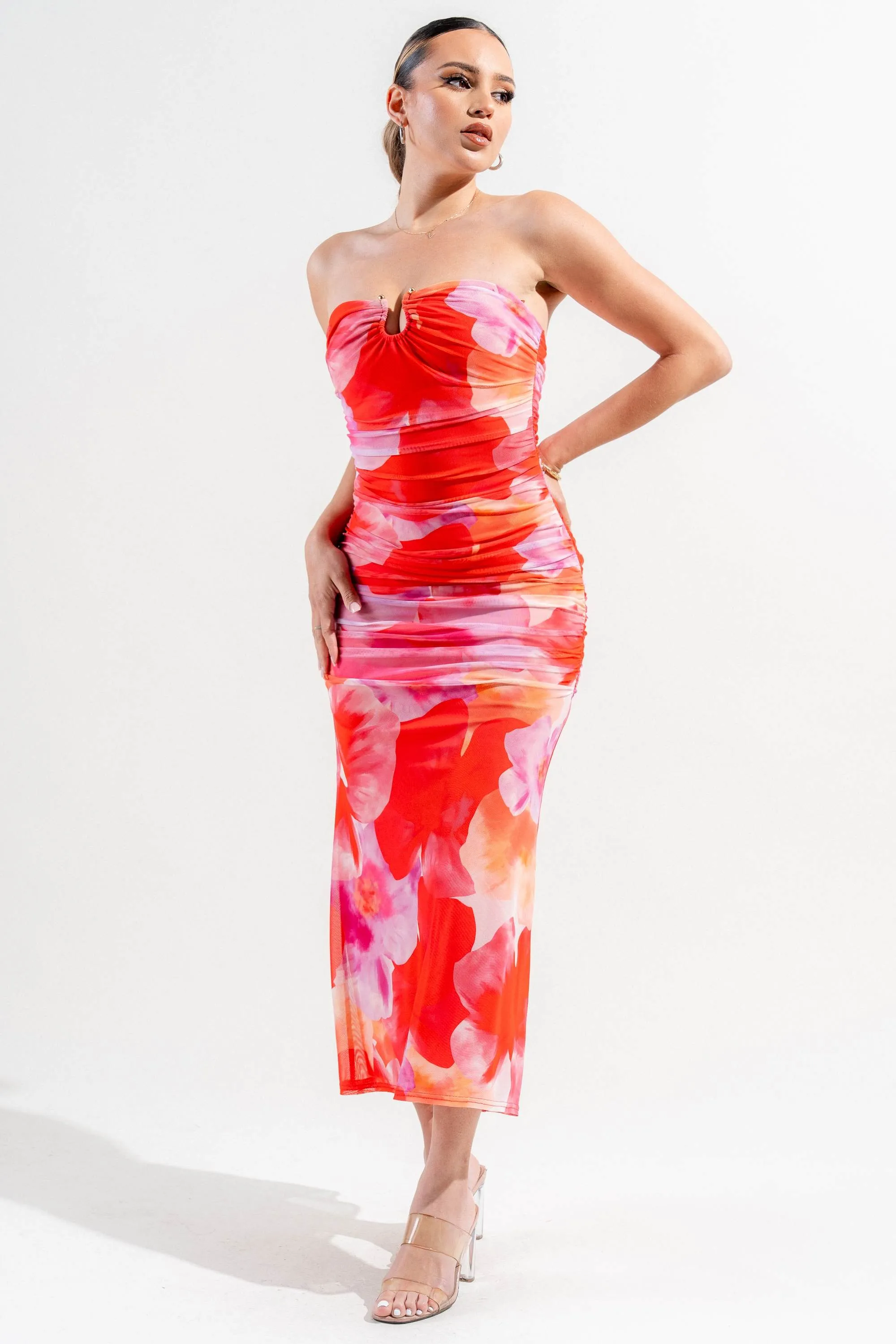 PDKS78704K-W / MESH PRINT MIDI DRESS sold by privy