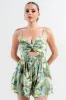 PJWS11257S-W / LINEN PRINT FRONT KNOT DETAIL BACK SMOCKED ROMPER sold by privy