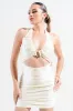 PDKS78604B-W / PEARL SATIN KNIT HALTER NECK MINI DRESS sold by privy
