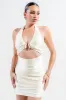 PDKS78604B-W / PEARL SATIN KNIT HALTER NECK MINI DRESS sold by privy