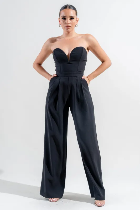 PJWS11249N-W / STRETCHED WOVEN SWEETHEART TUBE WIDE LEG JUMPSUIT made by privy