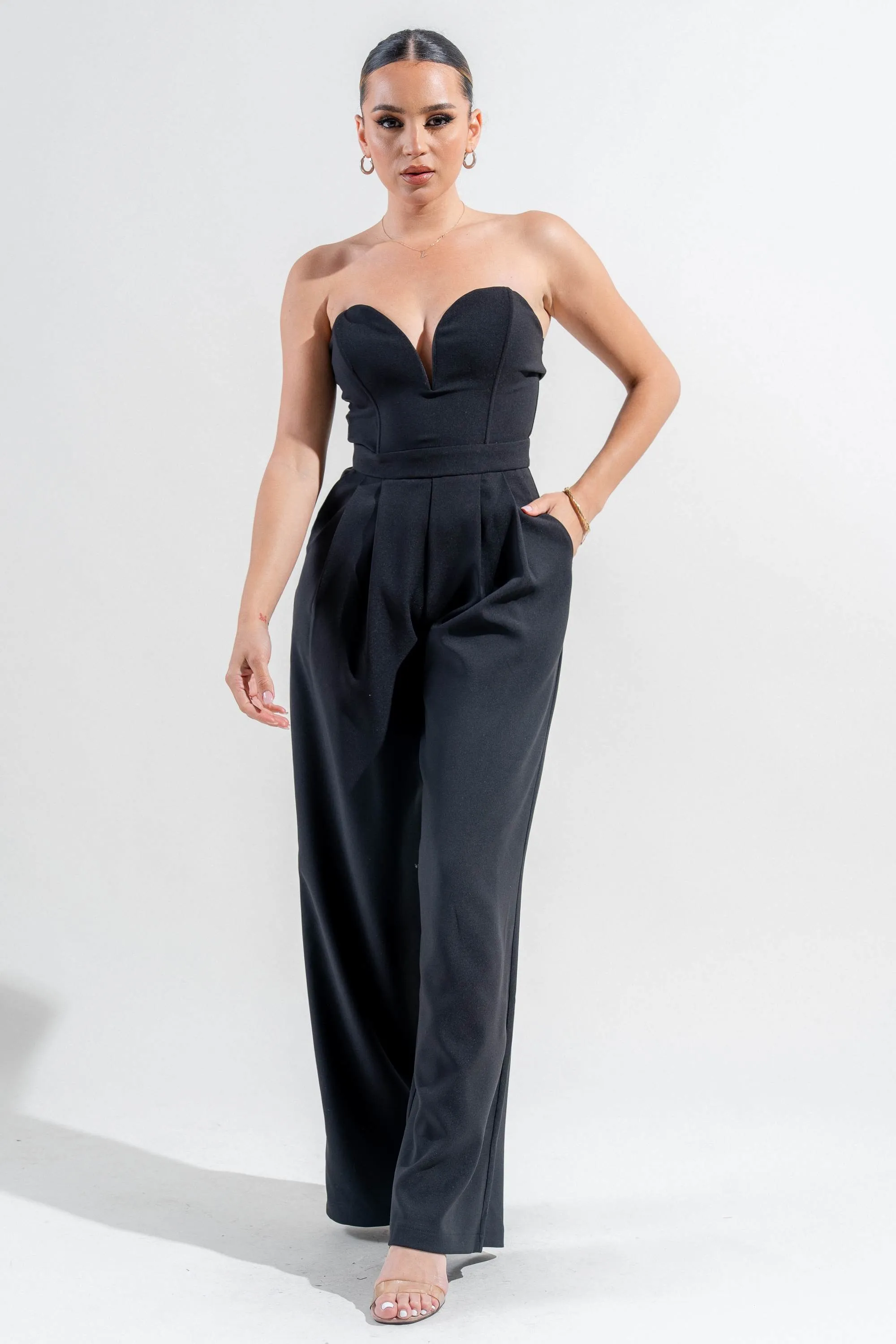 PJWS11249N-W / STRETCHED WOVEN SWEETHEART TUBE WIDE LEG JUMPSUIT sold by privy product image thumbnail 4
