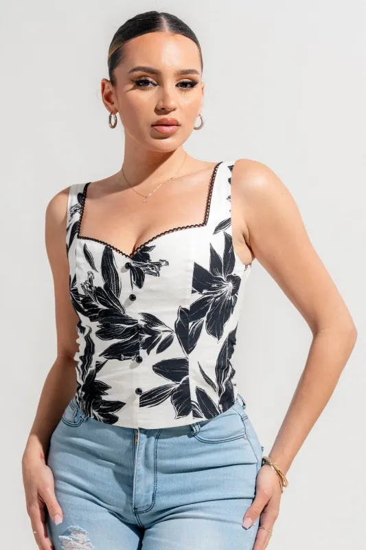 PT45259S-W / RAYON LINEN PRINT TOP sold by privy