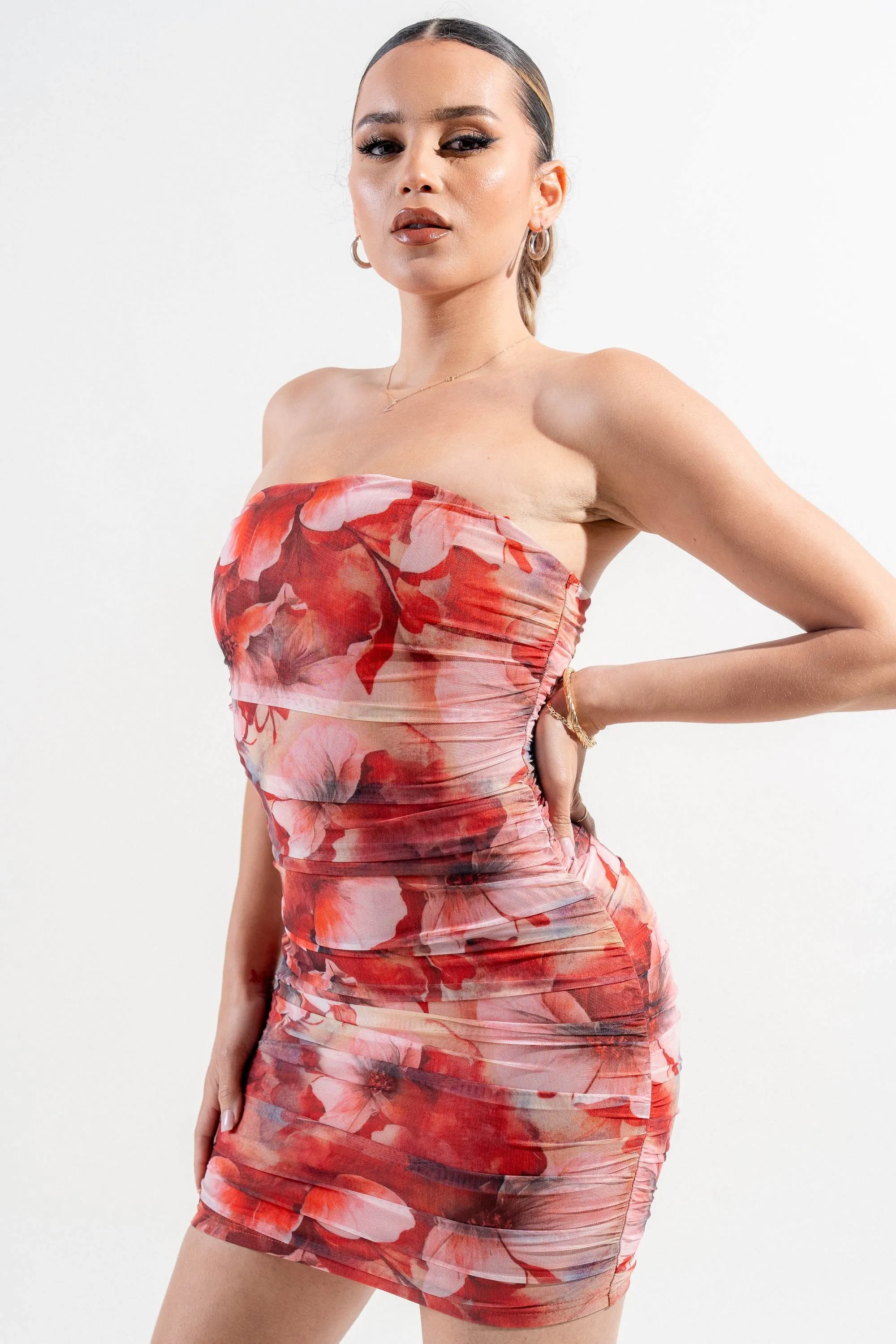 PDKS78689B-W / MESH PRINT MINI DRESS sold by privy