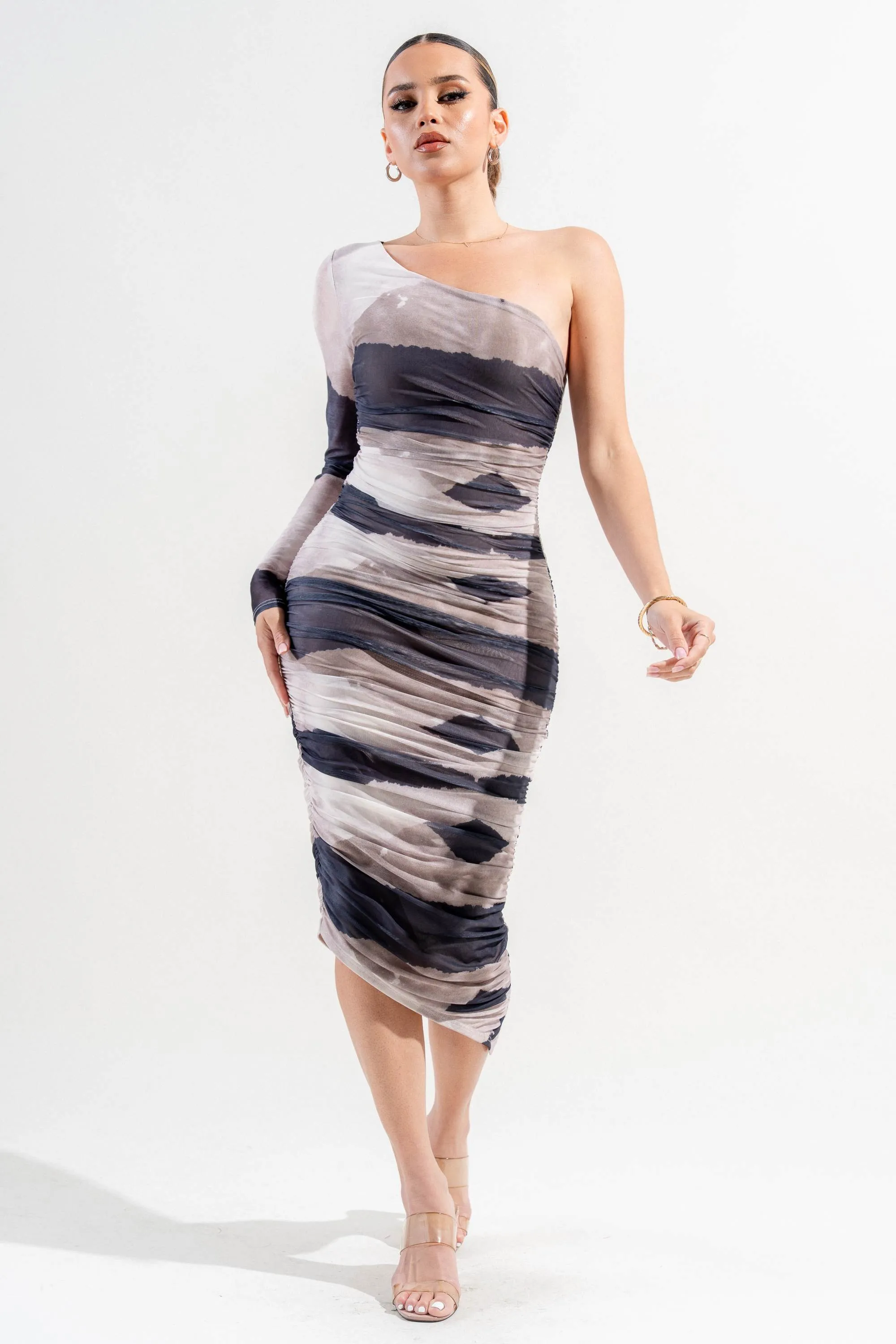 PD78113K / MESH PRINT ONE SHOULDER MIDI DRESS sold by privy product image thumbnail 4