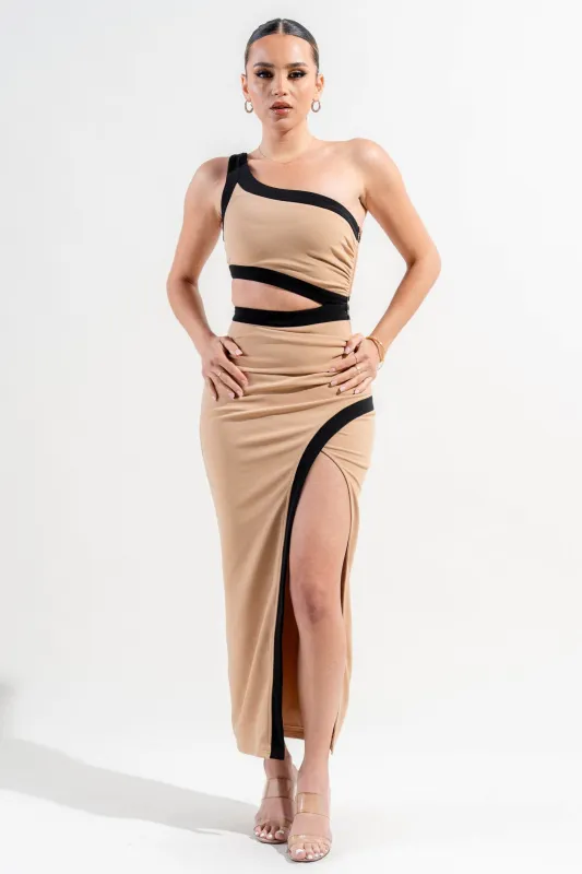PDKS78616RTP / KNIT TECHNO CREPE ONE SHOULDER MAXI DRESS sold by privy