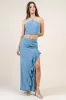 BSWS3591N / DENIM HALTER NECK CROP TOP & SKIRT SET sold by privy